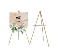 DJAR Cavalletto in legno da 160 cm per cartello, doppio uso regolabile in altezza, cavalletto da pavimento in legno per matrimoni, bacheca di benvenuto, poster, foto, colore oro