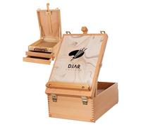 DJAR Grande cavalletto da tavolo con 3 cassetti, cavalletto da tavolo regolabile in legno di faggio per pittura, scatola da disegno portatile in legno per tela, disegno, forniture artistiche, adulti,