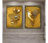 DJBCNQCD 2PCS Amore Cuore 3d Arte Da Parete, Love heart 3d effect wall art,Gold Abstract Metal Figure Sculpture Canvas Painting Hanging Painting Printing Core, Love Heart Gray-Art Wall(30 * 40cm)