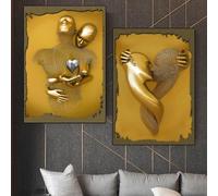 DJBCNQCD 2PCS Amore Cuore 3d Arte Da Parete, Love heart 3d effect wall art,Gold Abstract Metal Figure Sculpture Canvas Painting Hanging Painting Printing Core, Love Heart Gray-Art Wall(50 * 70cm)