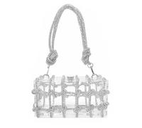 DJBM Borsa da sera in acrilico trasparente con strass glitterati, con nodo in corda impreziosita da cristalli e borsetta, per feste e balli, Argento A.