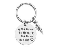 DJC BOUTIQUE Portachiavi dell'amicizia con ali d'angelo e perla e scritta "Not Sisters by Blood but Sisters by Heart", rotondo, Etichettalia unica