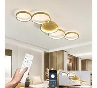 DJChen Lampadario Led Soffitto Camera Da Letto 99.5cm, 5 Cerchi Oro Moderno Plafoniera Led Soffitto Dimmerabile Funzione Di Memoria, 55W, 4400LM, Moderni Decorazione Casa Per Soggiorno Cameretta