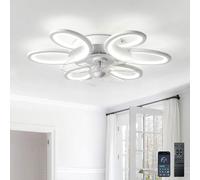 DJChen Plafoniera con Ventilatore a Soffitto, Silenzioso Dimmerabile LED Ventilatore a Soffitto con Luce e Telecomando, 6 Velocità Reversibile Lampadario con Ventola Timer Memoria per Salotto Bianco