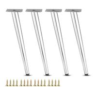 DJCYGG 4 Pezzi Piedini per Mobili Gambe di Supporto per Divano in Metallo,Conico Piedi per Tavolino,Piedi Base Metallo Zampe Armadietto,Tavolo,Letto,Poltrone,con Viti,Argento (inclinati,35cm)