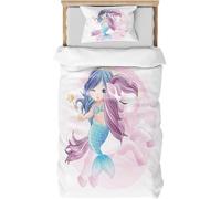DJDEA Biancheria da letto a forma di sirena, 100 x 135 cm, in morbida microfibra, per bambini, traspirante, 2 pezzi, con motivo unicorno, 40 x 60 cm