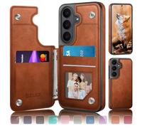 DJDUCK Custodia Portafoglio Designed for Samsung Galaxy S26 con Porta Carte, [Chiusura Magnetica] [Protezione in Pelle Blocco RFID] Antiurto per Uomo Donna, per Samsung S26 Marrone Chiaro