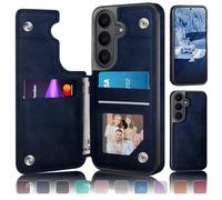 DJDUCK Custodia Portafoglio Designed for Samsung Galaxy S26 con Porta Carte, [Chiusura Magnetica] [Protezione in Pelle Blocco RFID] Antiurto per Uomo Donna, per Samsung S26 Blu Scuro