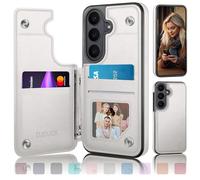 DJDUCK Custodia Portafoglio Designed for Samsung Galaxy S26 con Porta Carte, [Chiusura Magnetica] [Protezione in Pelle Blocco RFID] Antiurto per Uomo Donna, per Samsung S26 Bianco