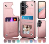DJDUCK Custodia Portafoglio Designed for Samsung Galaxy S26 con Porta Carte, [Chiusura Magnetica] [Protezione in Pelle Blocco RFID] Antiurto per Uomo Donna, per Samsung S26 Oro Rosa