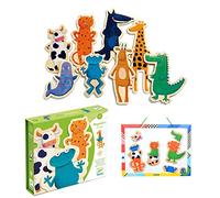 DJECO Crazy Animal Mix & Match Magneti in legno - Simpatici giocattoli a forma di animale per bambini - Attività divertente e creativa per familiari e amici - Giocattolo magnetico per bambini dai 2