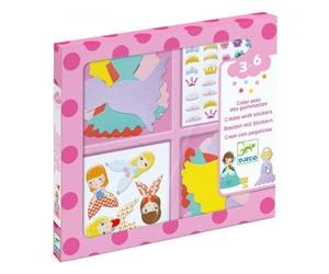 DJECO- Gioco d'azione e riflettenti Gioco educativo DJECOCrear con adesivi Me Gustan Le Principesse Multicolore (100)