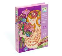 Djeco Kit creativo con glitter Le Parfum des fleurs, 6-10 anni, 4 carte stampate e pre-incollate, paillette, pennello, scatola e istruzioni per il tempo libero creativo per bambini, attività senza