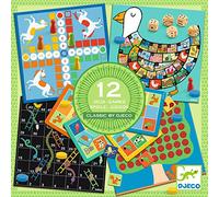DJECO Set di 12 giochi da tavolo per bambini dai 4 anni, giochi classici adatti e semplificati per bambini, intrattenimento familiare educativo, inclusi scatole, istruzioni e parti