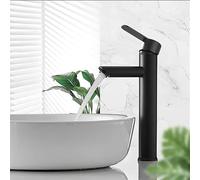 Djedjeo Rubinetto da bagno caldo e freddo in acciaio inox, lavabo moderno ed elegante; con funzione silenziosa e antigoccia; rubinetto del lavello a una maniglia per il bagno in cucina(nero-h)