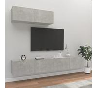 DJEKA 3pz Parete Attrezzata Soggiorno Mobili TV Soggiorno Moderni Sospesi Set di Mobili Porta TV in Legno Multistrato Grigio Cemento