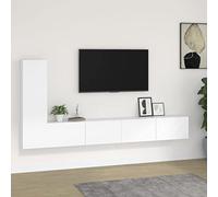 DJEKA 3pz Parete Attrezzata Soggiorno Mobili TV Soggiorno Moderni Sospesi Set di Mobili Porta TV in Legno Multistrato Bianco
