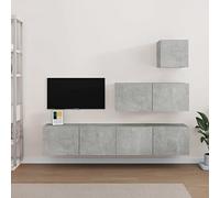 DJEKA 4pz Parete Attrezzata Soggiorno Mobili TV Soggiorno Moderni Sospesi Mobile Porta TV a Parete in Legno Multistrato Grigio Cemento