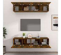 DJEKA 4pz Parete Attrezzata Soggiorno Mobili TV Soggiorno Moderni Sospesi Set di Mobili Porta TV in Legno Multistrato Rovere Fumo