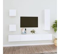 DJEKA 5pz Parete Attrezzata Soggiorno Mobili TV Soggiorno Moderni Sospesi Set di Mobili Porta TV in Legno Multistrato Bianco