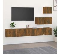 DJEKA 6pz Parete Attrezzata Soggiorno Mobili TV Soggiorno Moderni Sospesi Mobile Porta TV a Parete in Legno Multistrato Rovere Fumo