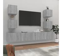 DJEKA 6pz Parete Attrezzata Soggiorno Mobili TV Soggiorno Moderni Sospesi Set di Mobili Porta TV in Legno Multistrato Grigio Sonoma