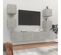DJEKA 6pz Parete Attrezzata Soggiorno Mobili TV Soggiorno Moderni Sospesi Set di Mobili Porta TV in Legno Multistrato Grigio Cemento