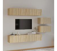 DJEKA 6pz Parete Attrezzata Soggiorno Mobili TV Soggiorno Moderni Sospesi Set di Mobili Porta TV in Legno Multistrato Rovere Sonoma