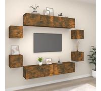 DJEKA 8pz Parete Attrezzata Soggiorno Mobili TV Soggiorno Moderni Sospesi Set di Mobili Porta TV in Legno Multistrato Rovere Fumo