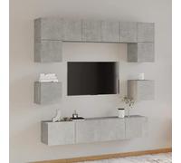 DJEKA 8pz Parete Attrezzata Soggiorno Mobili TV Soggiorno Moderni Sospesi Set di Mobili Porta TV in Legno Multistrato Grigio Cemento