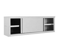 DJEKA Armadio da Cucina Mobile Ante Scorrevoli Mobile Cucina Dispensa ad Ante Scorrevoli in Acciaio Inox 150x40x50cm