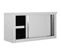 DJEKA Armadio da Cucina Mobile Ante Scorrevoli Mobile Cucina Dispensa ad Ante Scorrevoli in Acciaio Inox 90x40x50cm
