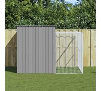 DJEKA Cuccia Cane Esterno Canile da Esterno con Tetto per Cani Grandi Recinto per Cani da Esterno Cani con Corsa in Acciaio Zincato Grigio Chiaro 214x253x181 cm