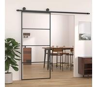 DJEKA Porta Scorrevole in Vetro ESG e Alluminio, Esterno Muro o Da Interno, 90x205 cm Nera