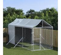 DJEKA Recinto per Cani da Esterno, Gabbia Cane, Gabbie per Cani, Box per Cani, Cuccia Cani da Esterno Tetto Argento 2x6x2,5 m Acciaio Zincato