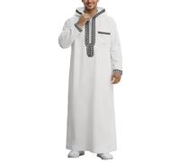 Djellaba Uomini Musulmani Qamis Singolo Colore con Cappuccio Preghiera Islamica Abaya Manica Lunga Kamis Musulmani Borsa Djellaba Kaftan Marocchino Jelaba Abito, bianco, L