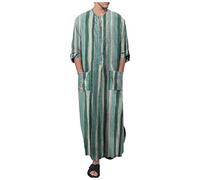 Djellaba Uomo Caftano da Uomo - Abiti Musulmani Uomini Islamico Abaya Uomini Ramadan Robe Thobe Tunica con Cappuccio Caftano Musulmano Abaya Uomo Crew Collo Abaya Thobe Motivo Islamico Jalabiya
