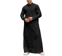 Djellaba Uomo Cotone Lino Caftano Abiti Maniche Lunghe Musulmane Qamis Abaya Caftan Abito Petto Per Uomo Uomini Abaya Dubai Medio Oriente Etnico Thobe Islamico Ramadan, Nero , L
