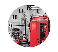 djfhwvjxt Orologio da parete Londra Orologio da parete a batteria Cabina telefonica Londra silenzioso senza ticchettio Orologio da parete rotondo rosso grigio 25 cm