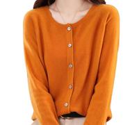 DJFOG Cardigan in cashmere da donna, 2024, cardigan a maniche lunghe in cashmere con bottoni sul davanti, morbido e caldo, maglioni elastici in maglia (zucca, M)