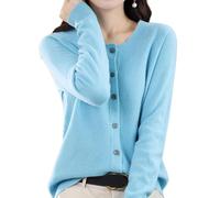 DJFOG Cardigan in cashmere da donna, cardigan a maniche lunghe con bottoni frontali in cashmere 2024, maglioni elastici in maglia morbida e calda, Blu lago, XL