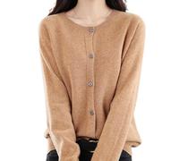 DJFOG Maglioni Cardigan in Cashmere per Donna, 2024 Cardigan in Cashmere con Bottoni Davanti Maniche Lunghe Morbido Caldo Maglia Elastica Maglioni (Cammello Dorato, M)