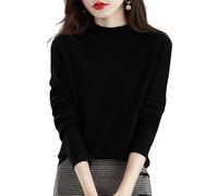 DJFOG Maglione da donna in 100% cashmere, maglioni in cashmere 2023 da donna, pullover morbido e accogliente in tessuto a maglia caldo a mezzo collo, nero, M