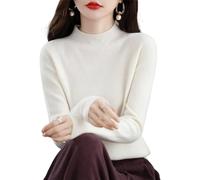 DJFOG Maglione da donna in 100% cashmere, maglioni in cashmere 2023 da donna, pullover morbido e accogliente in tessuto a maglia caldo a mezzo collo, bianco, M