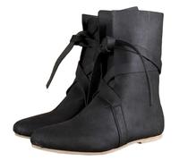 DJFOG Stivali da Cavaliere Medievali in Pelle PU - Cosplay Rinascimentali, Vintage da Donna e Uomo, Scarpe Stringate con Fondo Piatto, Nero, 39 EU