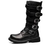DJFOG Stivali da Moto Punk Rock da Uomo Stivali a metà Polpaccio con Fibbia in Metallo retrò Stivali Militari Stringati Stringati in Morbida Pelle Sintetica Suola Resistente,Nero,43 EU