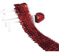 DJHGNFRDK Cordoncino Elastico, Nastro Elastico da Cucito con Paillettes e Pizzo, 45 mm, 3 Metri, Multicolore(Red)