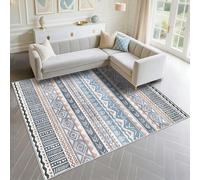 DJHWWD Tappetino Bimbi Per Pavimento Resistente All'Usura 70x100cm, Blu Tappeti Piccoli Grigio retro modello geometrico soggiorno ragazzo camera da letto