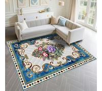 DJHWWD Tappeto Antiscivolo Bambini Durevole 160x200cm, Blu Tappeti Piccoli Retro floral motif per soggiorno camera da letto