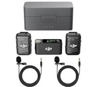 DJI Microfono 2 (2 TX + 1 RX + custodia di ricarica), microfono wireless all-in-one, cancellazione intelligente del rumore, per iPhone, Android, pacchetto di fotocamere, 2 tornelli a condensatore
